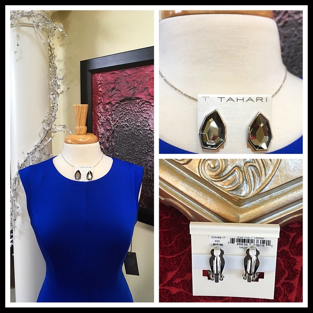 TAHARI ONYX JEWELED STONE CLIP ON EARRINGS - Picture 4 of 7
